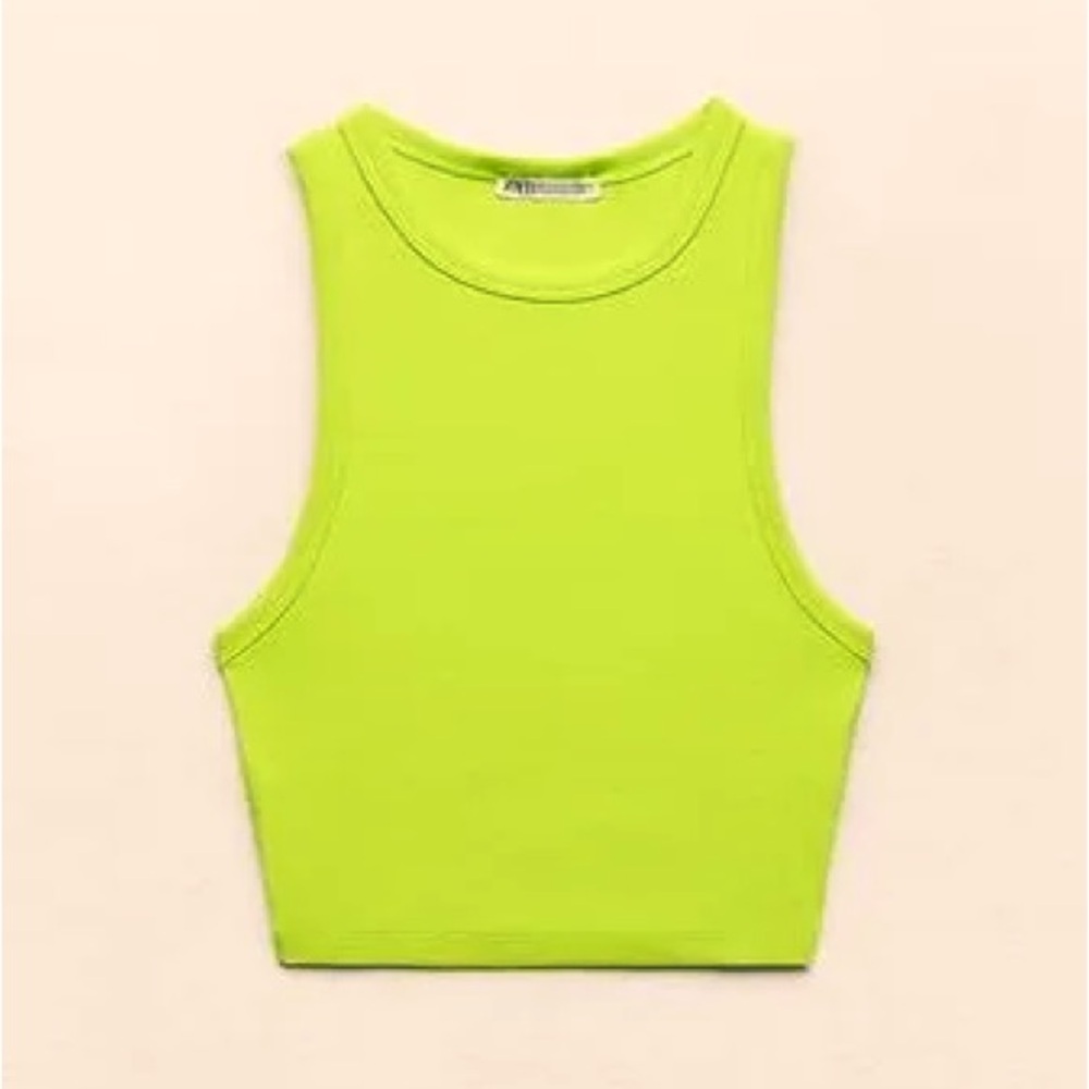 ZARA Ripped crop/top tank green